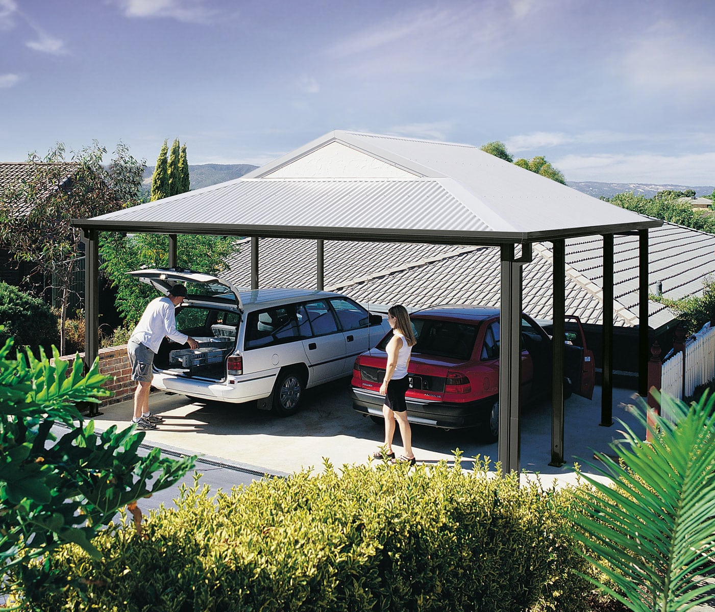 MyLiving Outdoors double carport with two cars